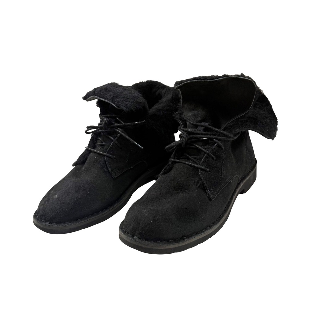 UGG Quincy Womens Size 9 Black Suede Shearling Lace Up Ankle Boots 1012359